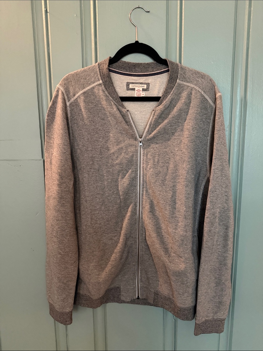 Carbon2Cobalt Men's 100% cotton Grey Full-Zip Knit Sweater Jacket